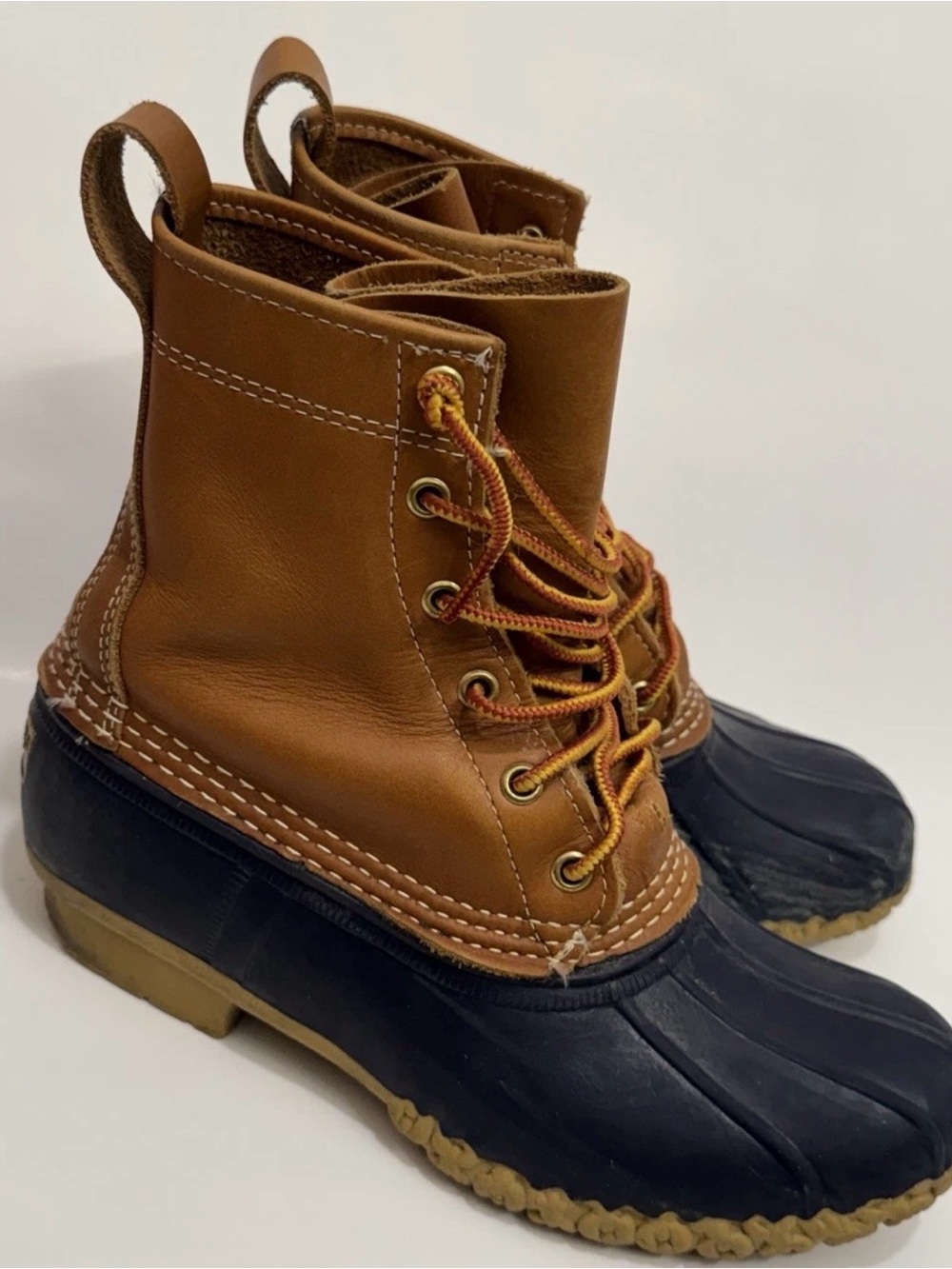 L.L. Bean 8" Leather Duck Boots Navy Blue Tan Women's Outdoors Utility